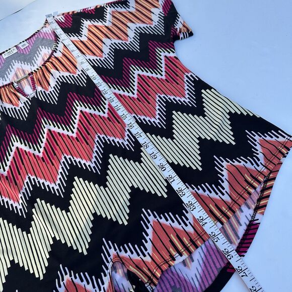Cato Blouse Sz 14/16W Colorful Chevron Keyhole Tie Waist Artsy Office Casual - Picture 8 of 14